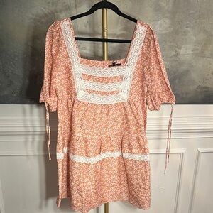 Maje Floral Mini Dress with Lace Detail